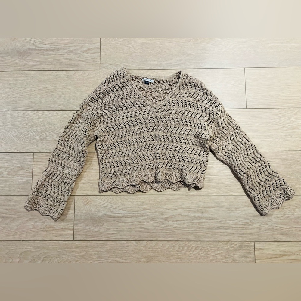 American Eagle crochet knit sweater tan size large